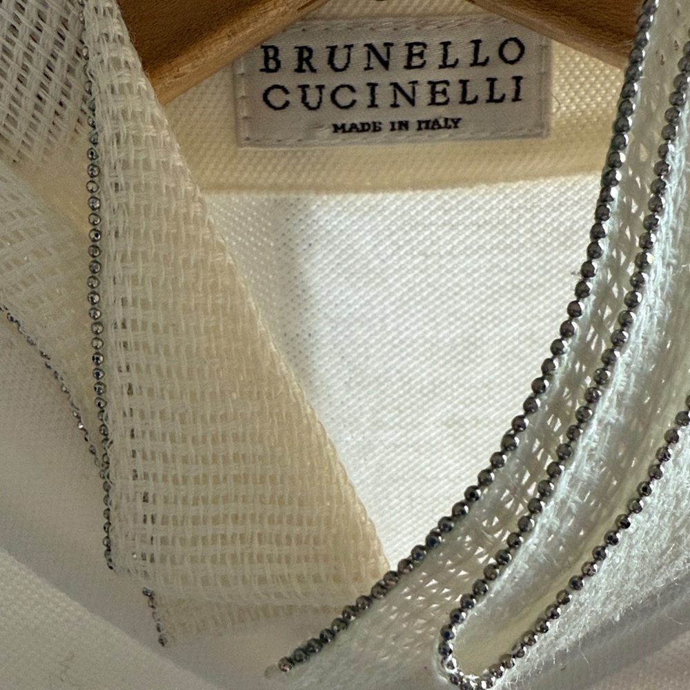 Brunello Cucinelli Cream Knit Top with Silver Accents
